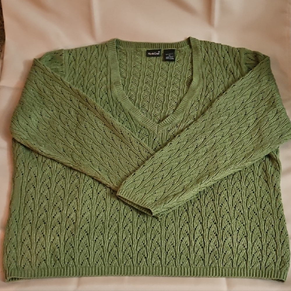 Northcrest Sage Green Cable Knit Sweater